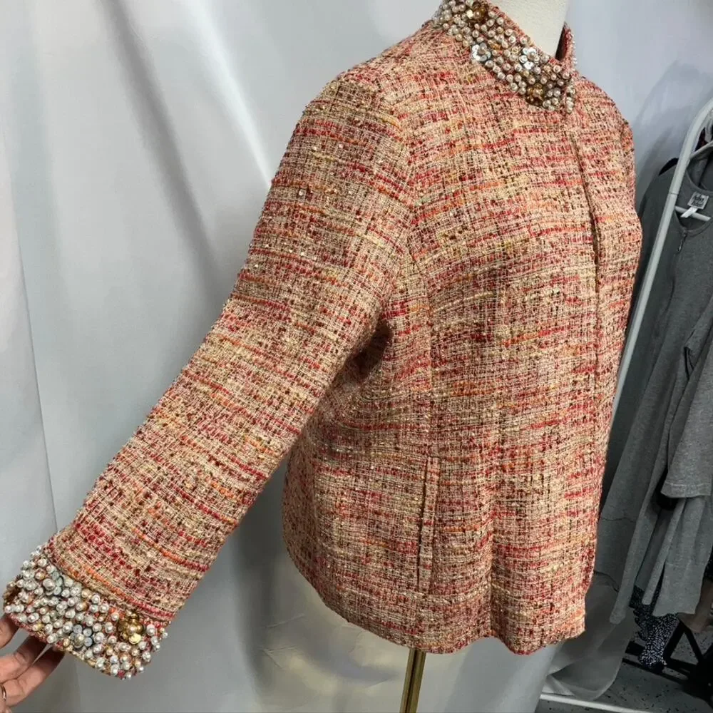 Chico's‎ Embellished Tweed Jacket Womens 12 Career Artsy Spring Career Preppy